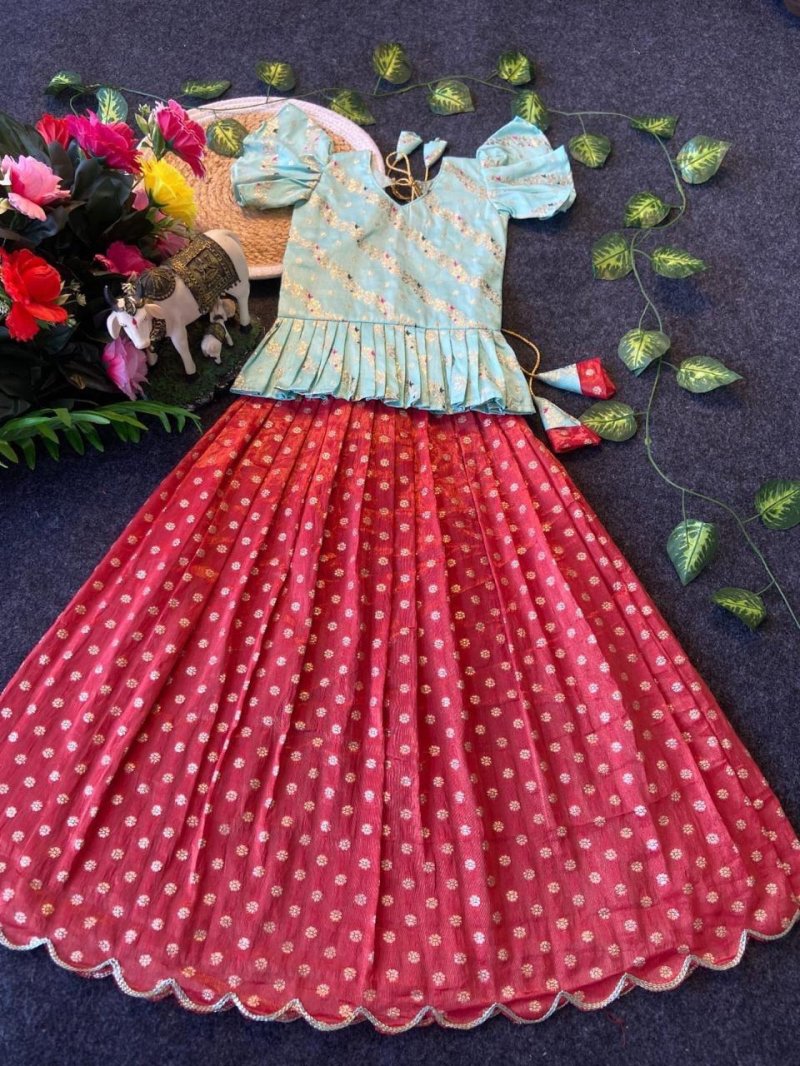 Ajd 8093 Heavy Pure Banarasi Tissue Silk Kids Lehenga Choli